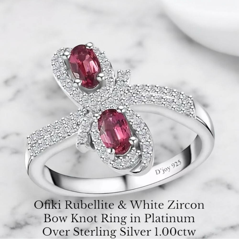 Ofiki Rubellite and White Zircon Bow Ring Platinum Over Sterling Silver 1.00ctw